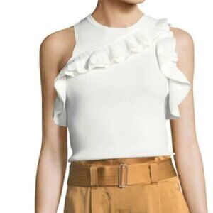 A.L.C. Palmer Asymmetrical Ruffle Knit Tank in White Women’s XS